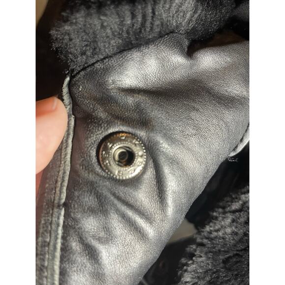 Vtg John Carlisle San Francisco Black Leather Jacket Shearling Collar 80s 90s M. - Picture 11 of 12